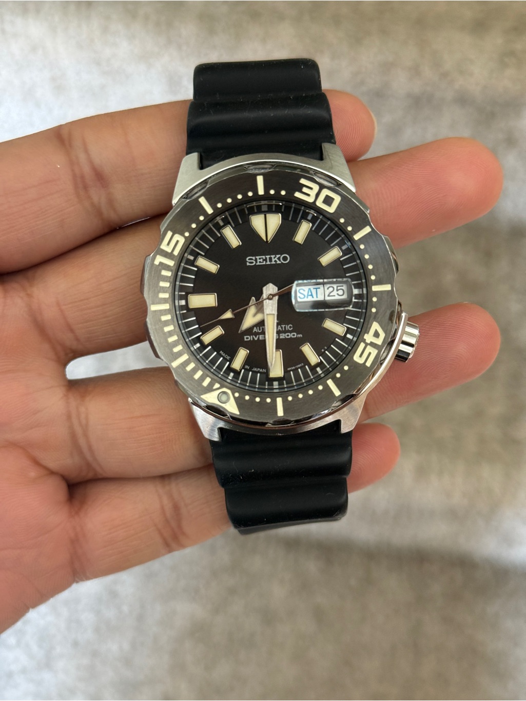 Seiko Prospex Monster Black And Silver Divers Automatic Watch Daydate Mens